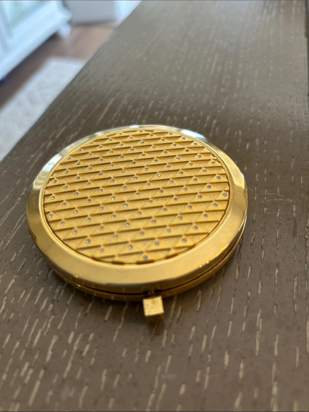 Gold Quilted Compact Mirror with Rhinestone Details